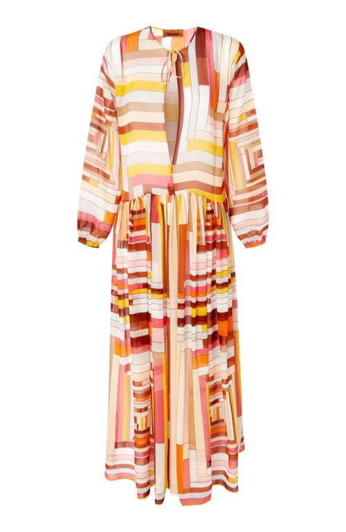 Missoni Long Cover-up Dress In Printed Silk With Long Sleeves In Multicoloured