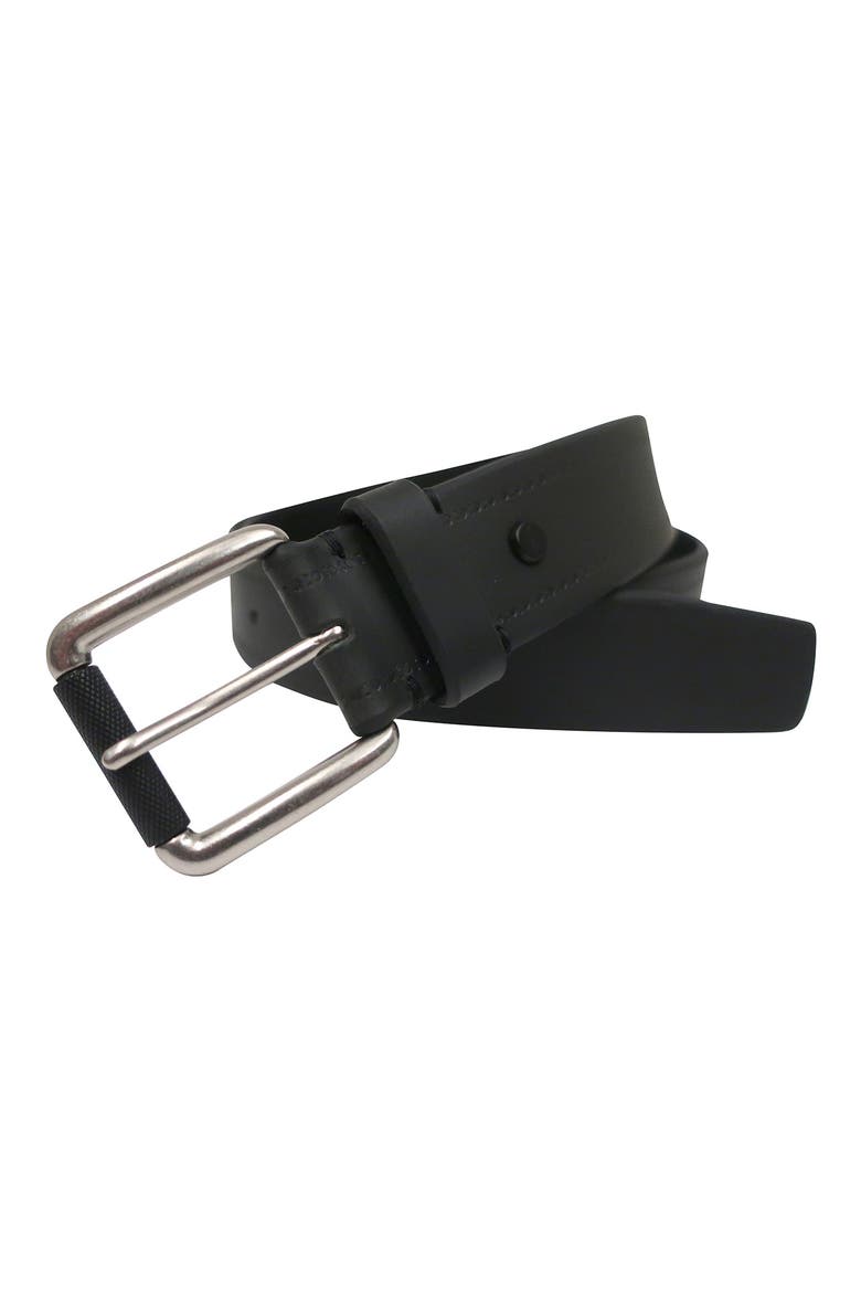 Antiqued Roller Buckle Leather Belt, Alternate, color, BLACK