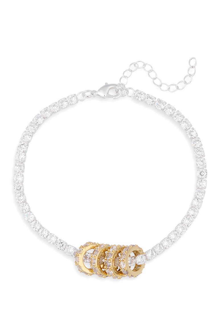 Cubic Zirconia Rondelle Tennis Bracelet, Main, color, CLEAR- SILVER- GOLD