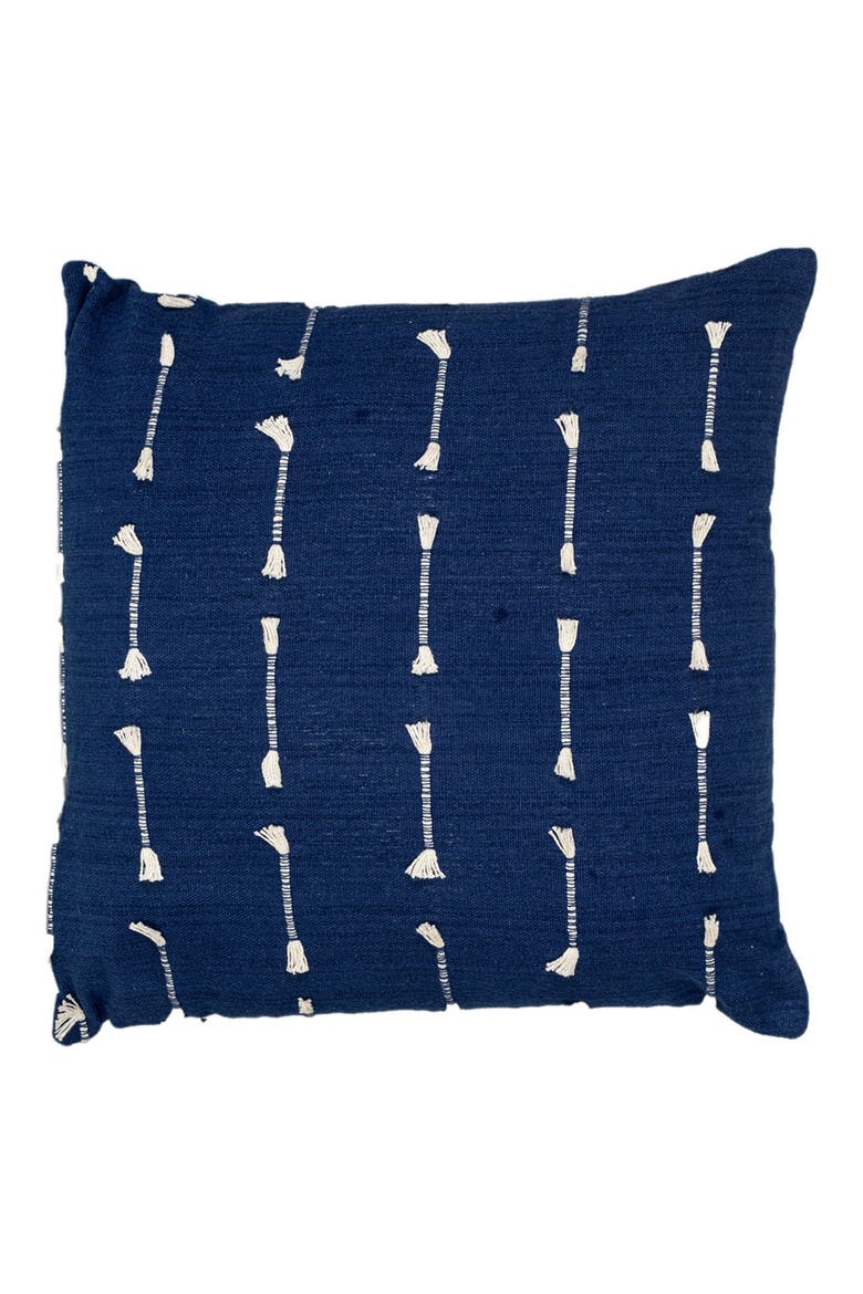 Fringe Accent Cotton Pillow, Main, color, DARK BLUE