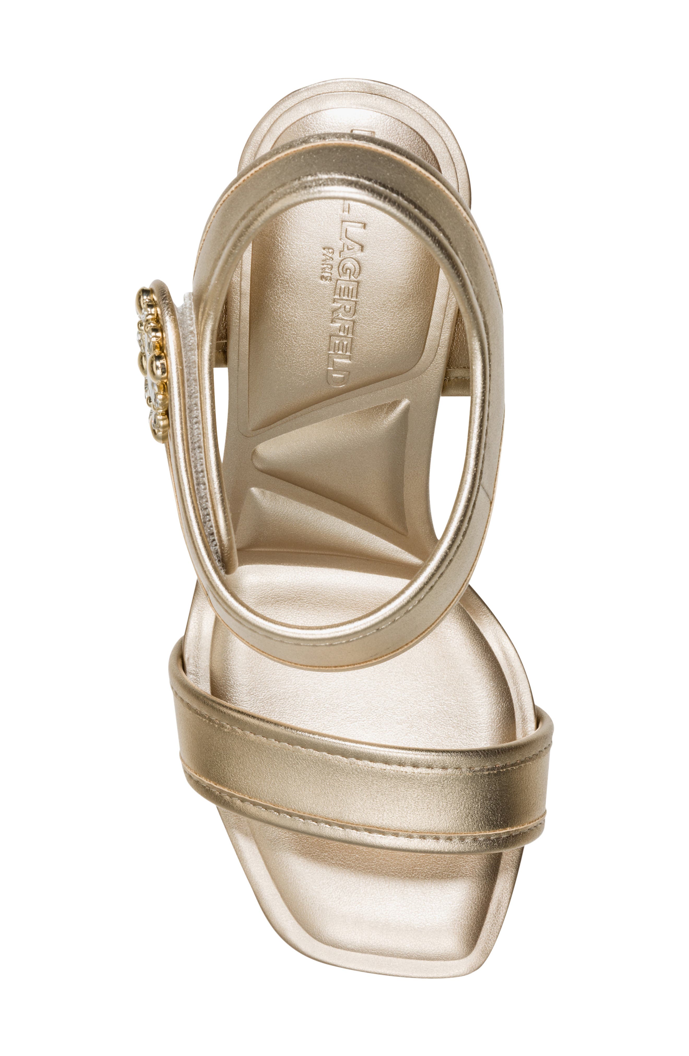 KARL LAGERFELD PARIS Celida Ankle Strap Sandal, Alternate, color, White Gold