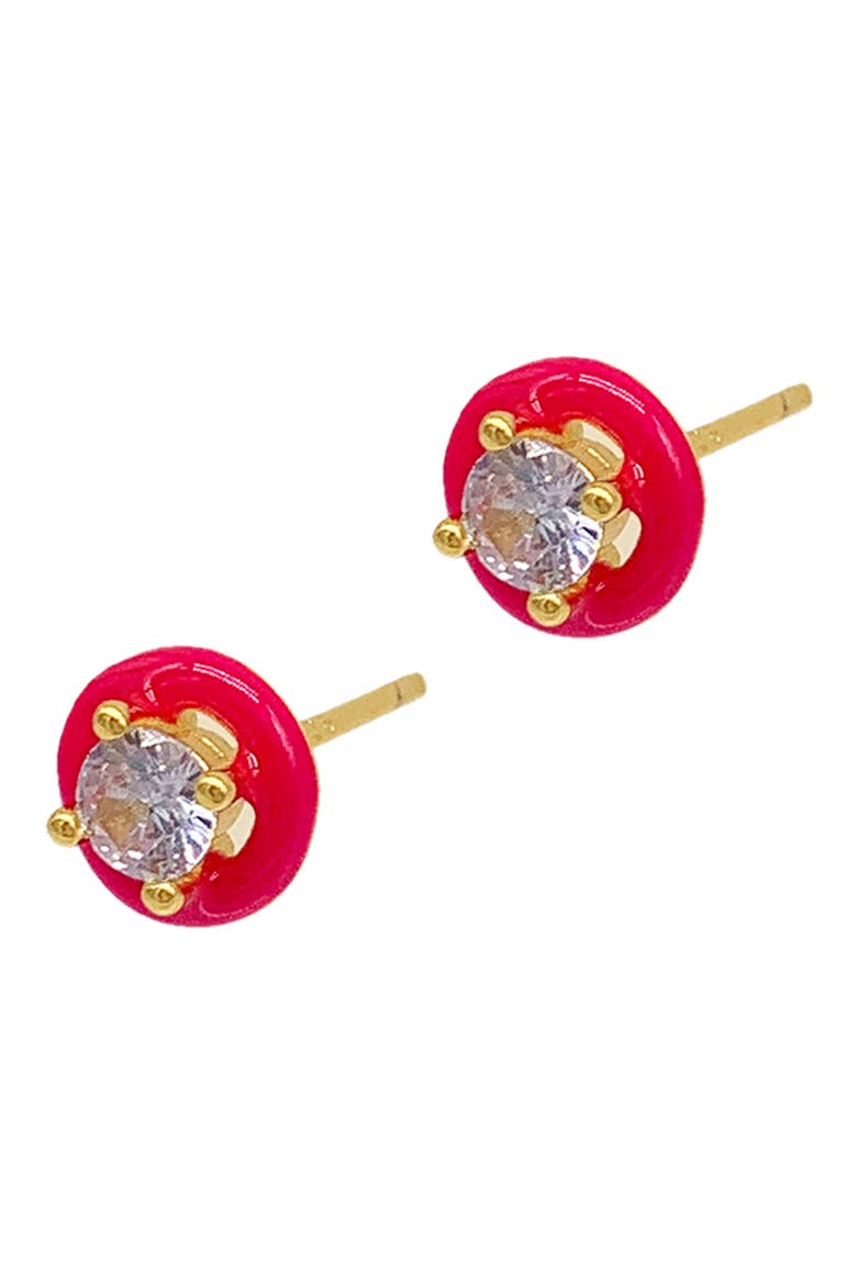 Enamel Halo Stud Earrings, Main, color, PINK