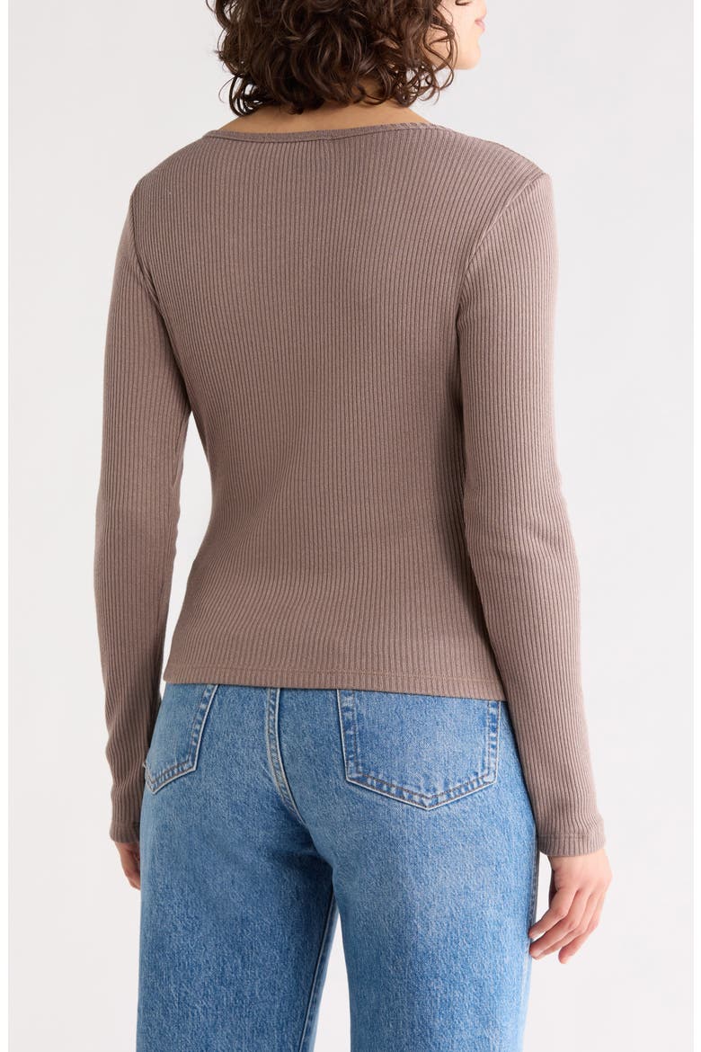 Button Front Long Sleeve Ribbed Top, Alternate, color, MOCHA