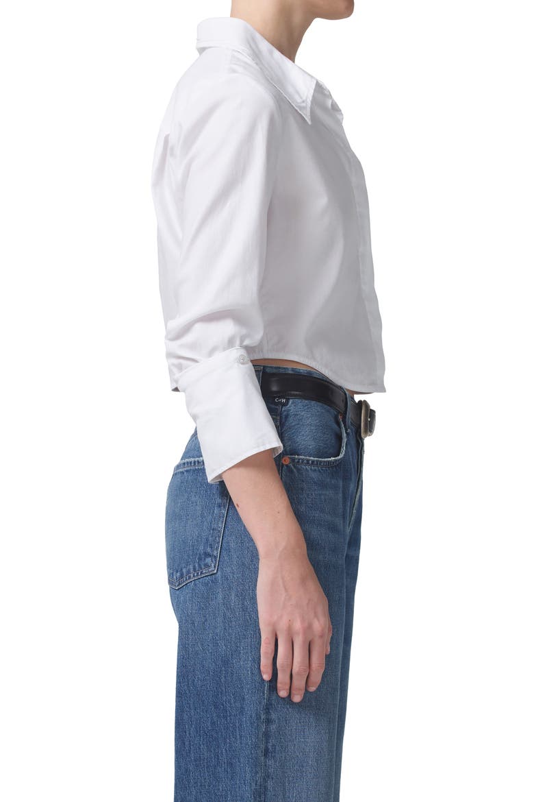 Lisette Crop Cotton Sateen Button-Up Shirt, Alternate, color, WHITE