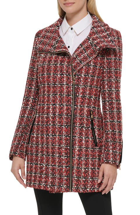 Plaid Sequin Embellished Zip Coat