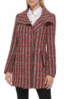 KARL LAGERFELD PARIS Plaid Sequin Embellished Zip Coat