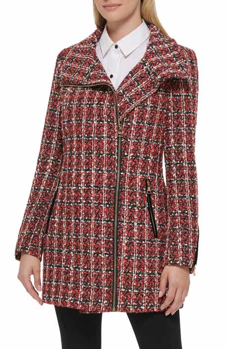 KARL LAGERFELD PARIS Plaid Sequin Embellished Zip Coat
