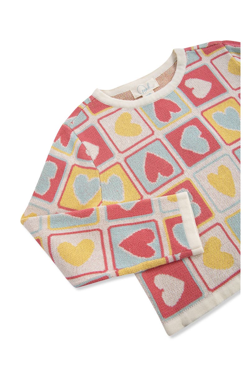 Kids' Heart Grid Sweater & Flare Leg Pants Set, Alternate, color, RED MULTI