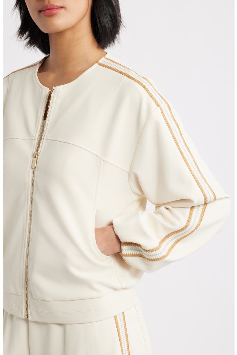 Stripe Trim Front Zip Jacket, Alternate, color, ECRU