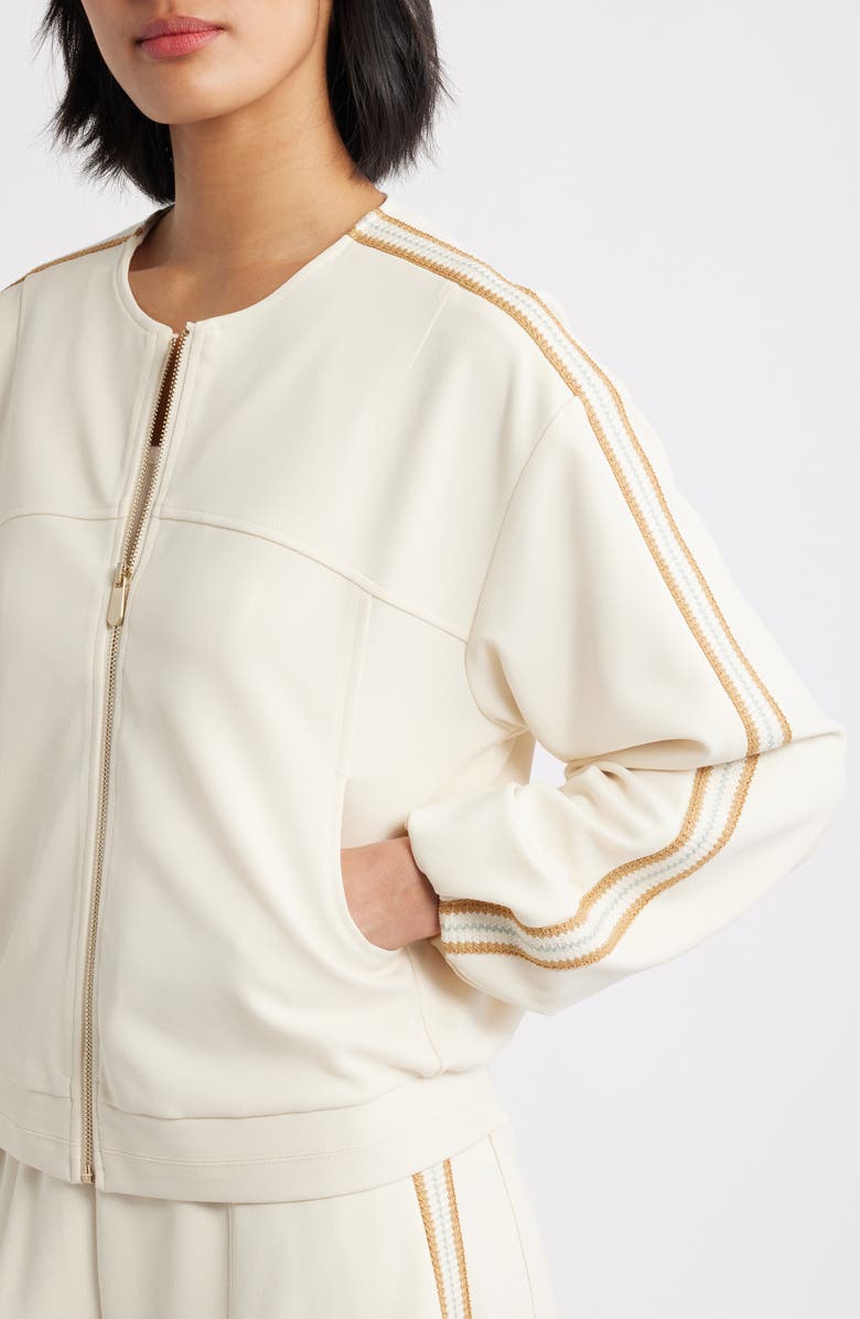 Wit & Wisdom Stripe Trim Front Zip Jacket, Alternate, color, Ecru