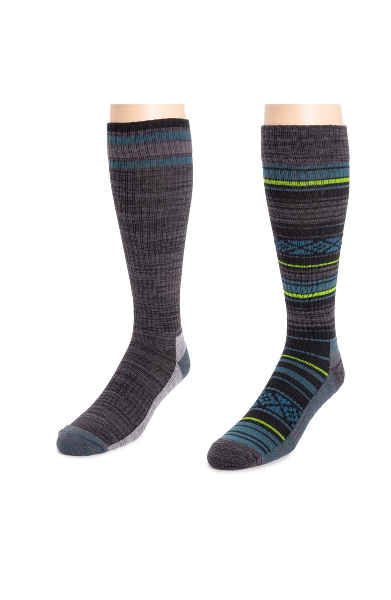 MUK LUKS Tall Compression Socks 2 Pair Pack, Alternate, color, Ebony/Blue Steel