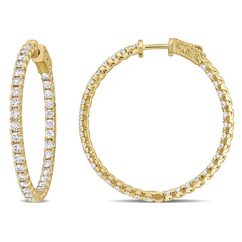 4 CTW Diamond Hoop Earrings 14k Yellow Gold