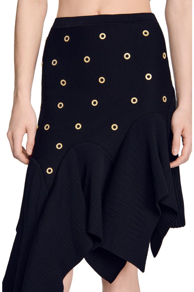 Studded knit skirt, Alternate, color, Black