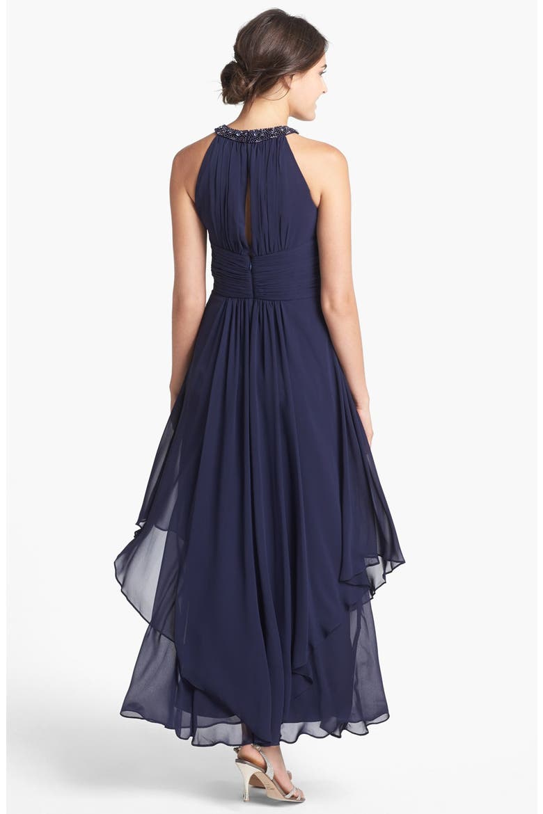 Embellished Tiered Chiffon Halter Gown, Alternate, color, MIDNIGHT NAVY