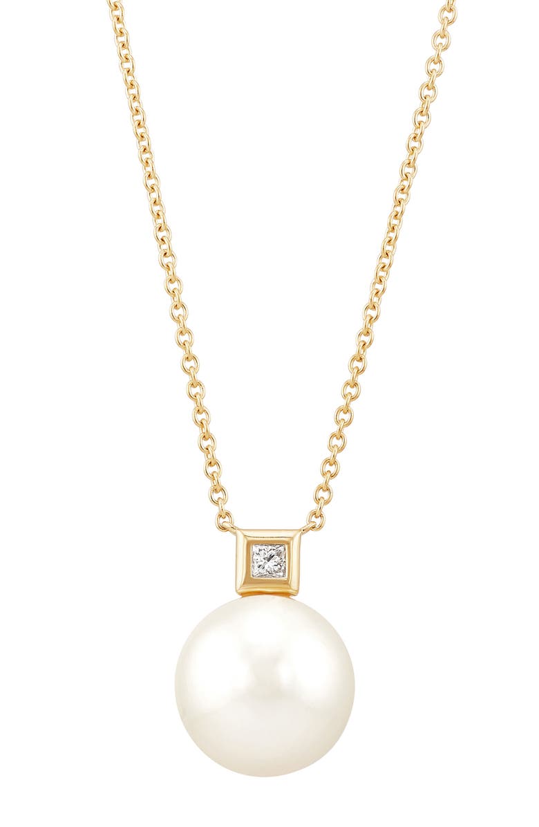 Frankie & Zoe 13-14mm Freshwater Pearl & Diamond Necklace, Main, color, Yellow Gold