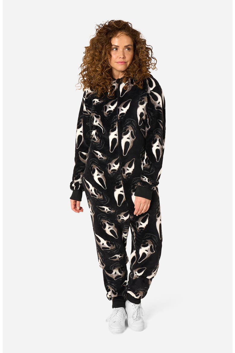 Ghostface Hooded Fleece Jumpsuit, Alternate, color, BLACK