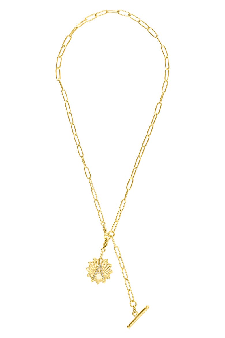 Initial CZ Pendant Toggle Necklace, Alternate, color, GOLD-A