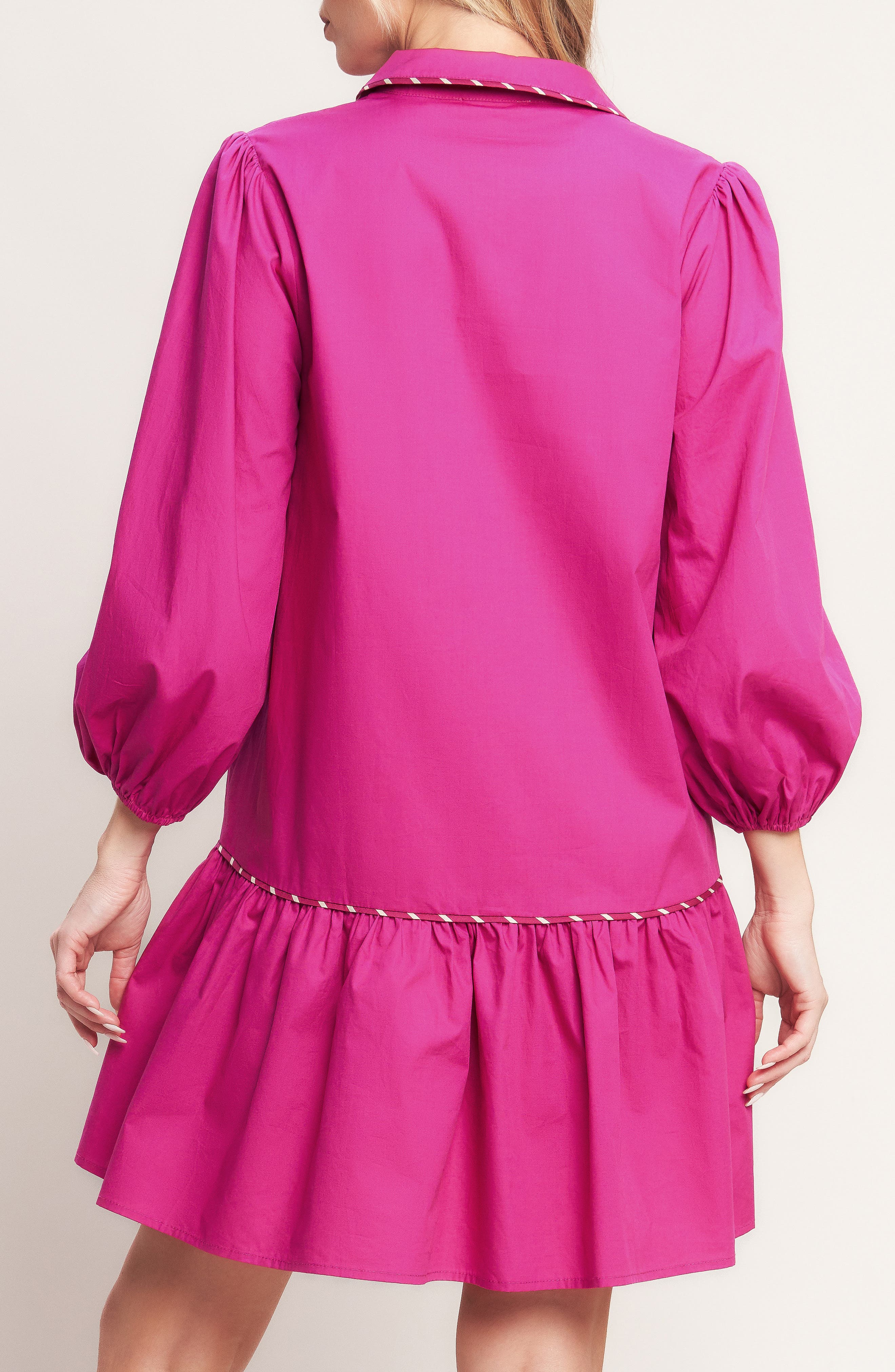 Solid Ruffle Trim Cotton Minidress - image 2