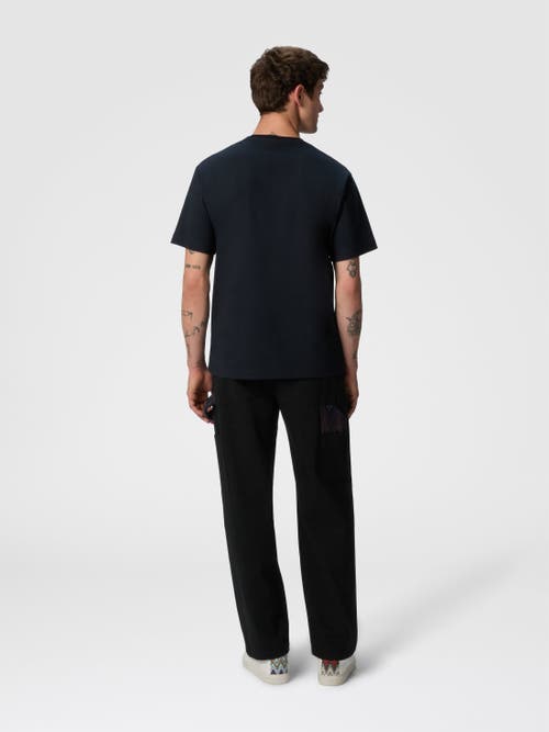 Missoni Cotton Crewneck T-shirt With Gradient Zig Zag Insert In Blue