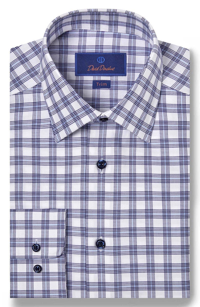 David Donahue Trim Fit Check Cotton Twill Dress Shirt, Main, color,