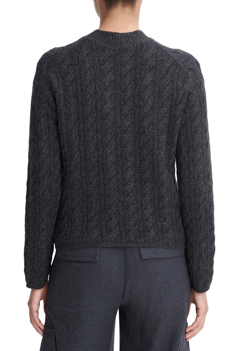 Cable Knit Wool Blend Crewneck Sweater, Alternate, color, HEATHER CHARCOAL
