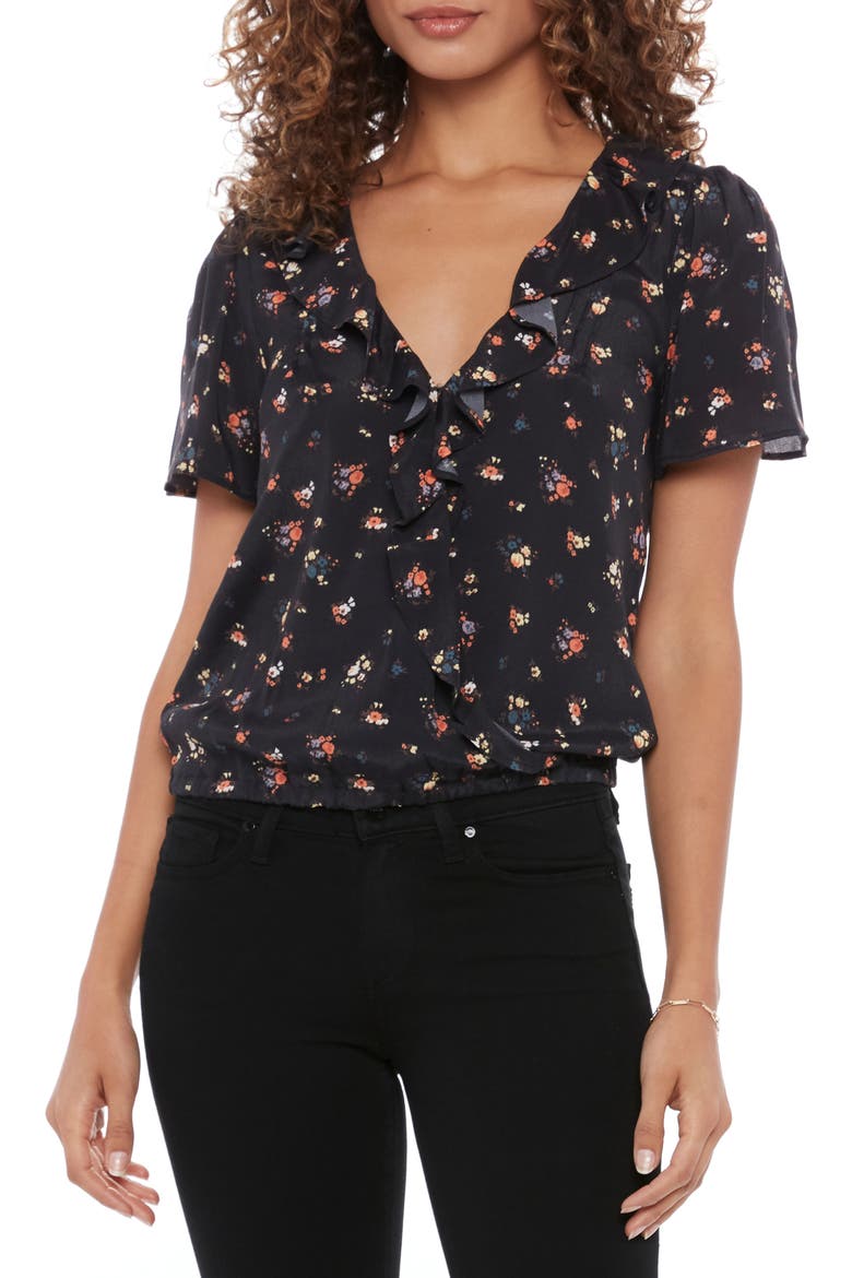 Clarita Flutter Sleeve Blouse, Main, color, BLKMULTI