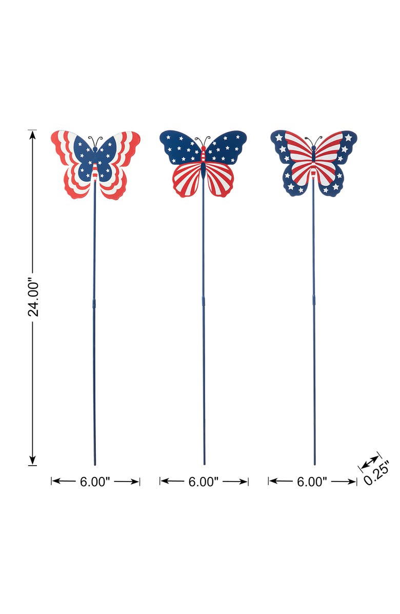 Glitzhome Set of 3 Patriotic Americana Metal Butterflies Yard Stake, Alternate, color, 
