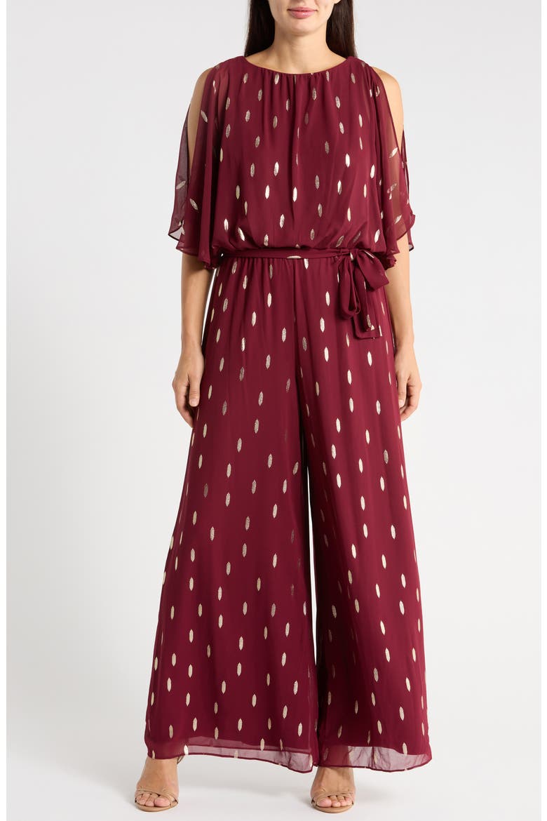 Blouson Foil Wide Leg Jumpsuit, Main, color, ZINFANDEL
