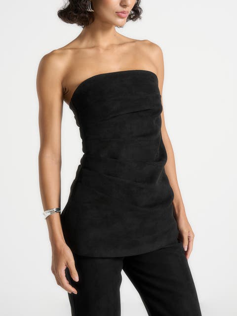 Laurena Suede Tacked Longline Bandeau Top