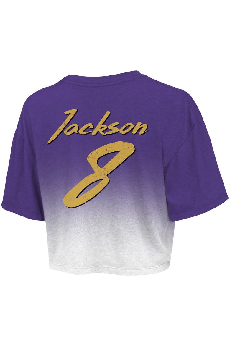 Women's Majestic Threads Lamar Jackson Purple/White Baltimore Ravens Dip-Dye Player Name & Number Crop Top, Alternate, color, Purple
