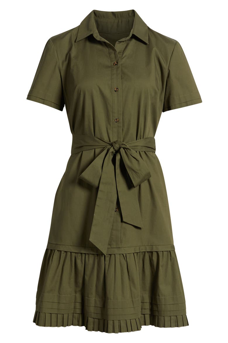Short Sleeve Cotton Shirtdress, Alternate, color, OLIVE