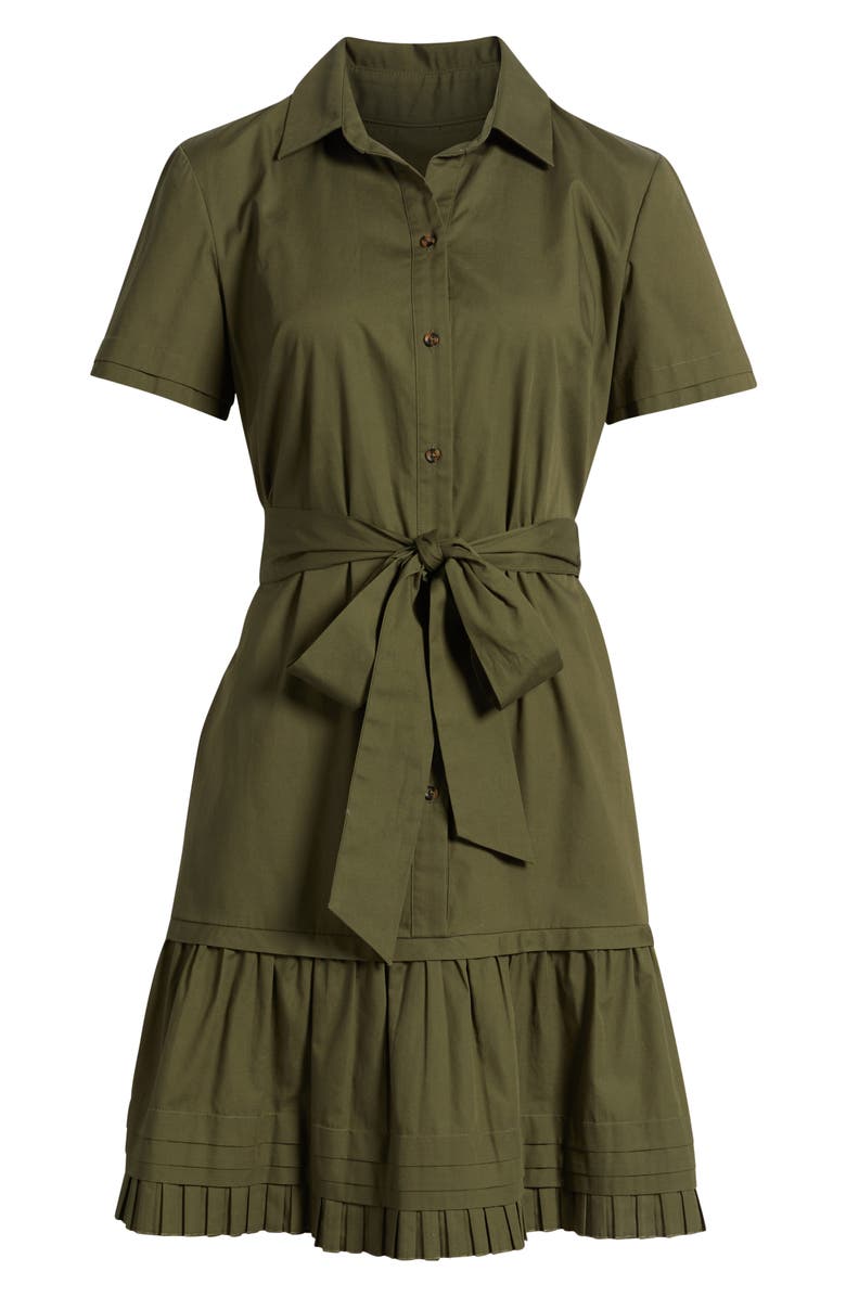 Eliza J Short Sleeve Cotton Shirtdress, Alternate, color, Olive