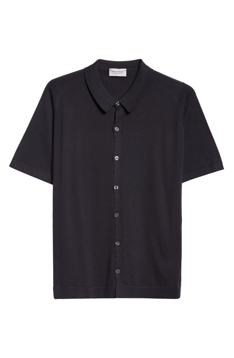 John Smedley Folke Knit Short Sleeve Cotton Button-Up Shirt, Alternate, color, Black