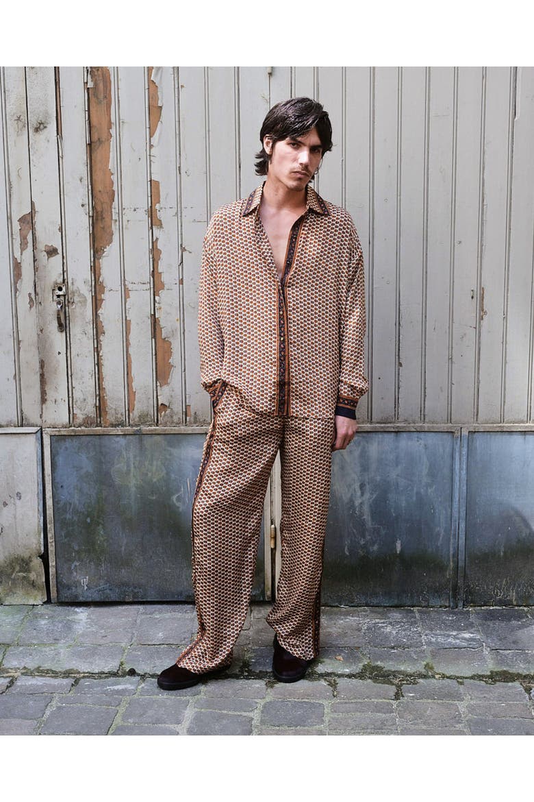 Embossed Botanical Crepe Pant, Alternate, color, Copper