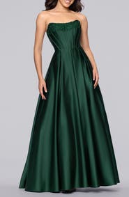 Blondie Nites Lam Corset Strapless Satin Gown