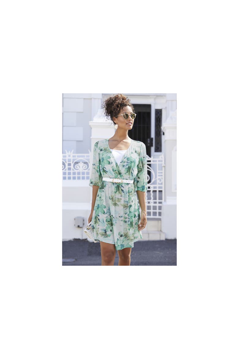 Floral Layered Look Dress, Alternate, color, Blue Multi