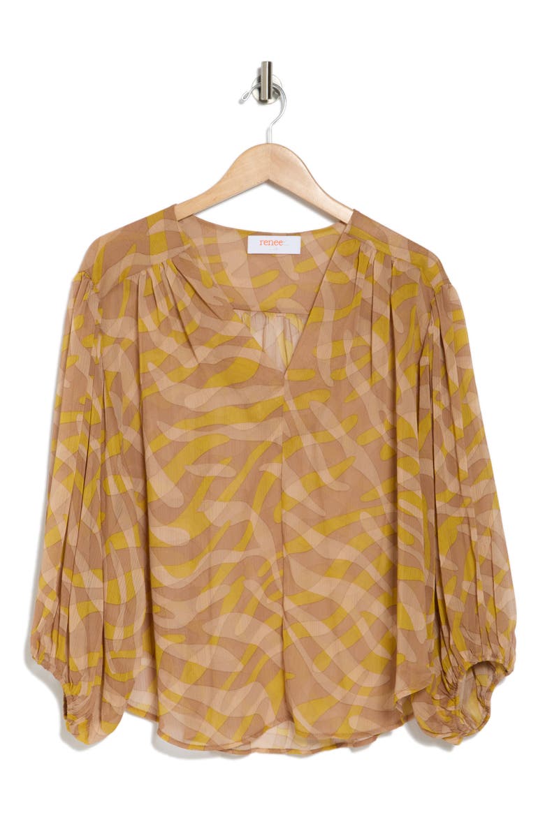 Sheer Puff Sleeve Top, Alternate, color, MUSTARD