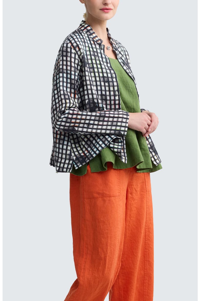 Mireya Linen Stand Collar Shirt, Alternate, color, Neon Black