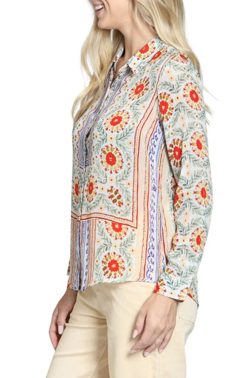 Apny Floral Print Roll Tab Sleeve Button-up Shirt In Multi