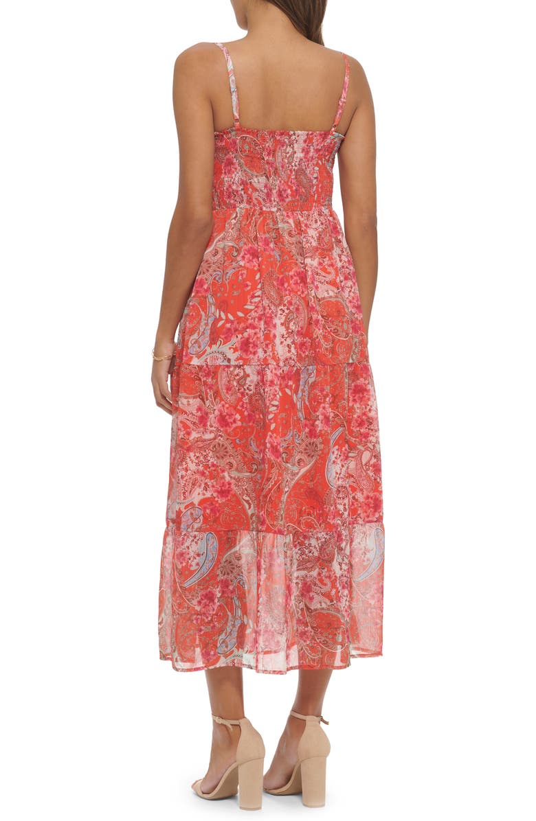 Kensie Lurex Chiffon Tiered Dress, Alternate, color, Tangerina