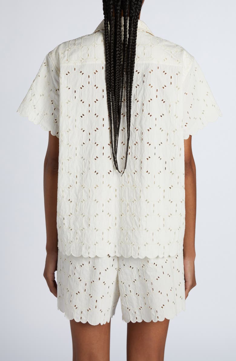 Moncler Cotton Blend Eyelet Button-Up Shirt, Alternate, color, 
