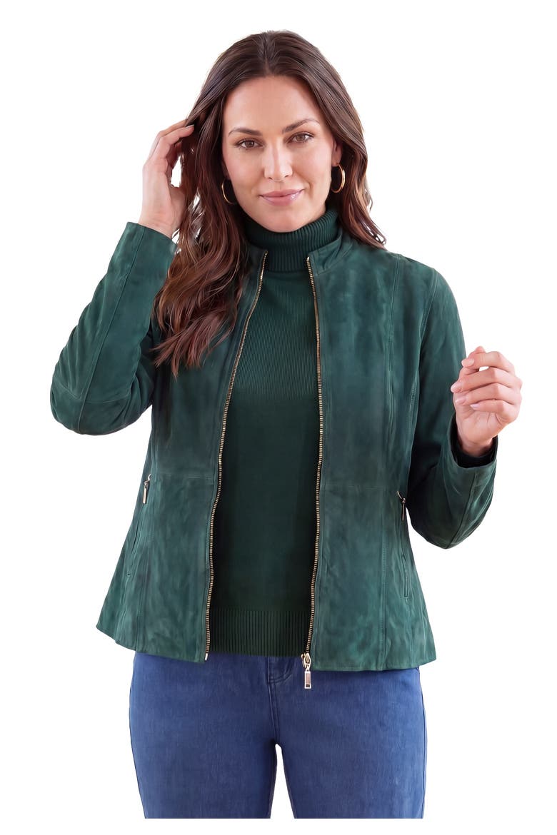 Suede Zip Front Jacket, Main, color, EMERALD GREEN