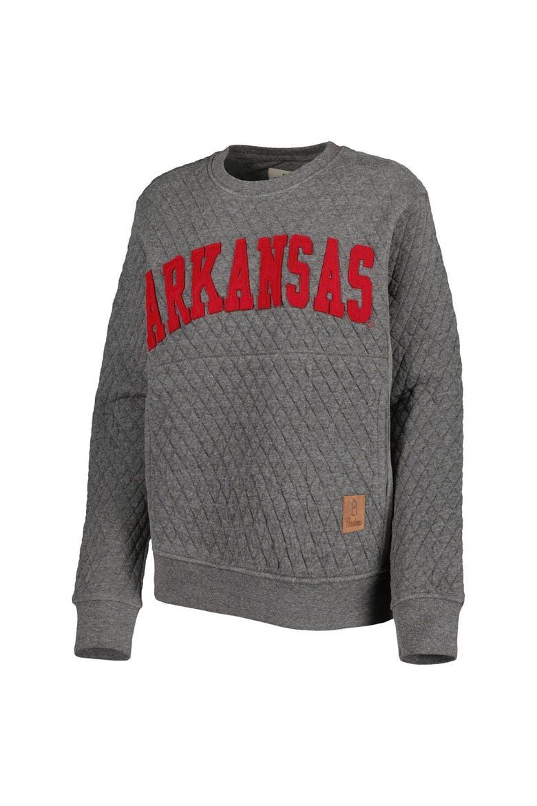Women's Pressbox Heather Charcoal Arkansas Razorbacks Moose Quilted Pullover Sweatshirt, Alternate, color, Heather Gray