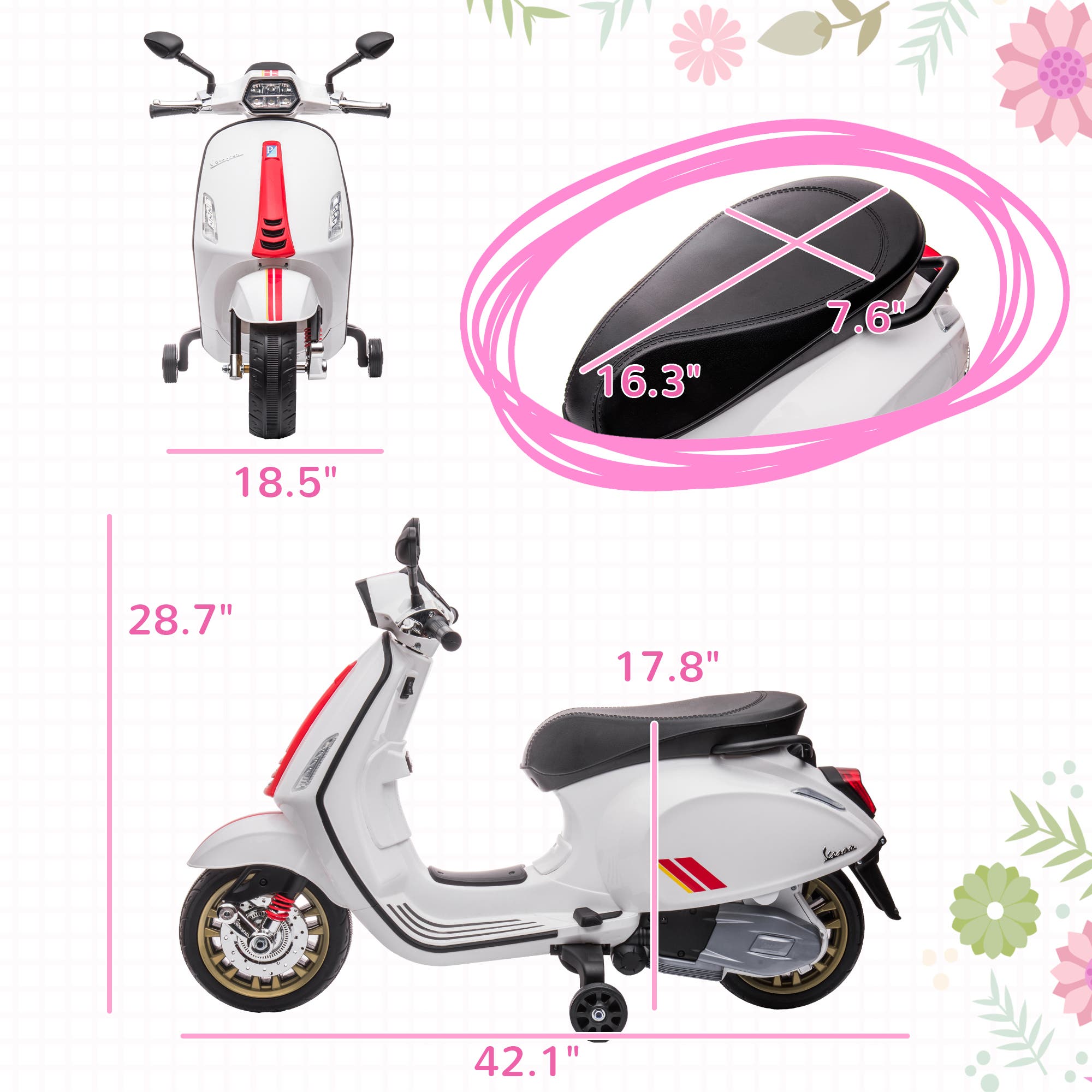 Vespa 6V Kids Electric Motorcycle with Music, FM Radio, Headlight