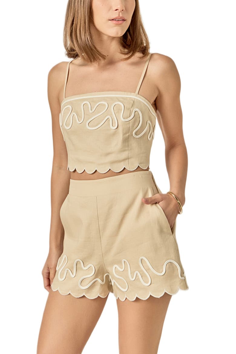 Wavy Embroidered Crop Camisole, Alternate, color, BEIGE/ OFF WHITE
