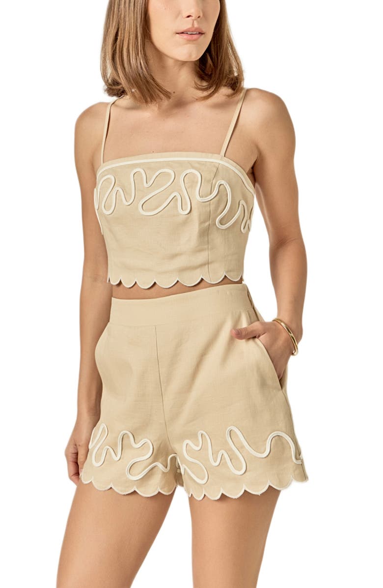 English Factory Wavy Embroidered Crop Camisole, Alternate, color, Beige/ Off White