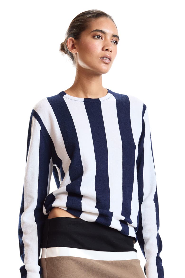 Sideline Striped Sweater, Alternate, color, Navy