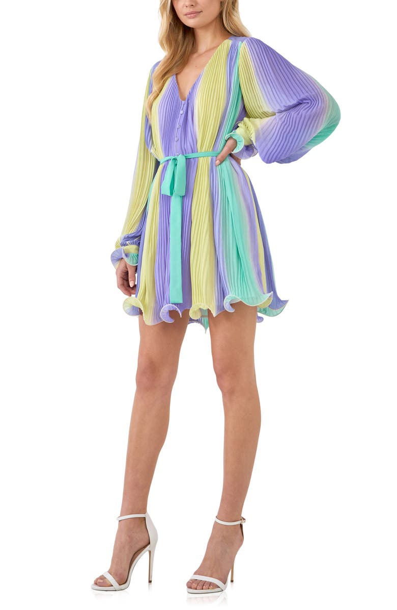 Endless Rose Stripe Pleated Long Sleeve Minidress, Alternate, color, 