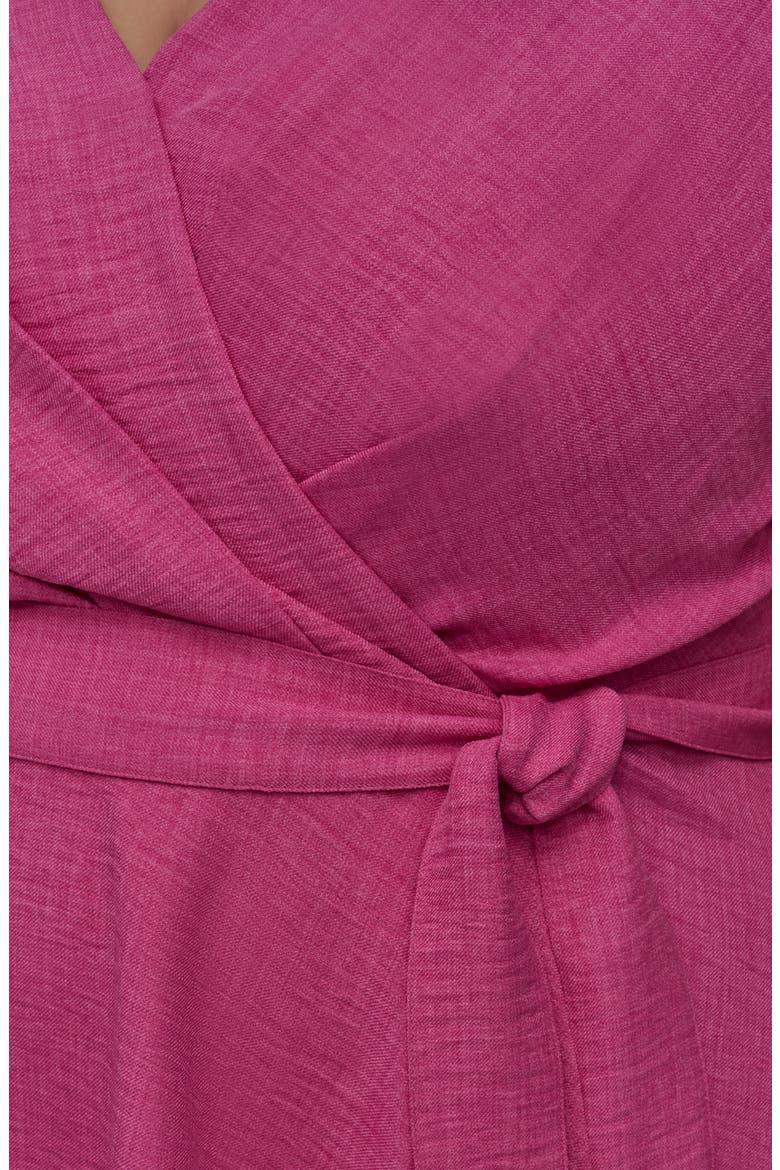 Flutter Sleeve Faux Wrap Midi Dress, Alternate, color, VIVID PINK