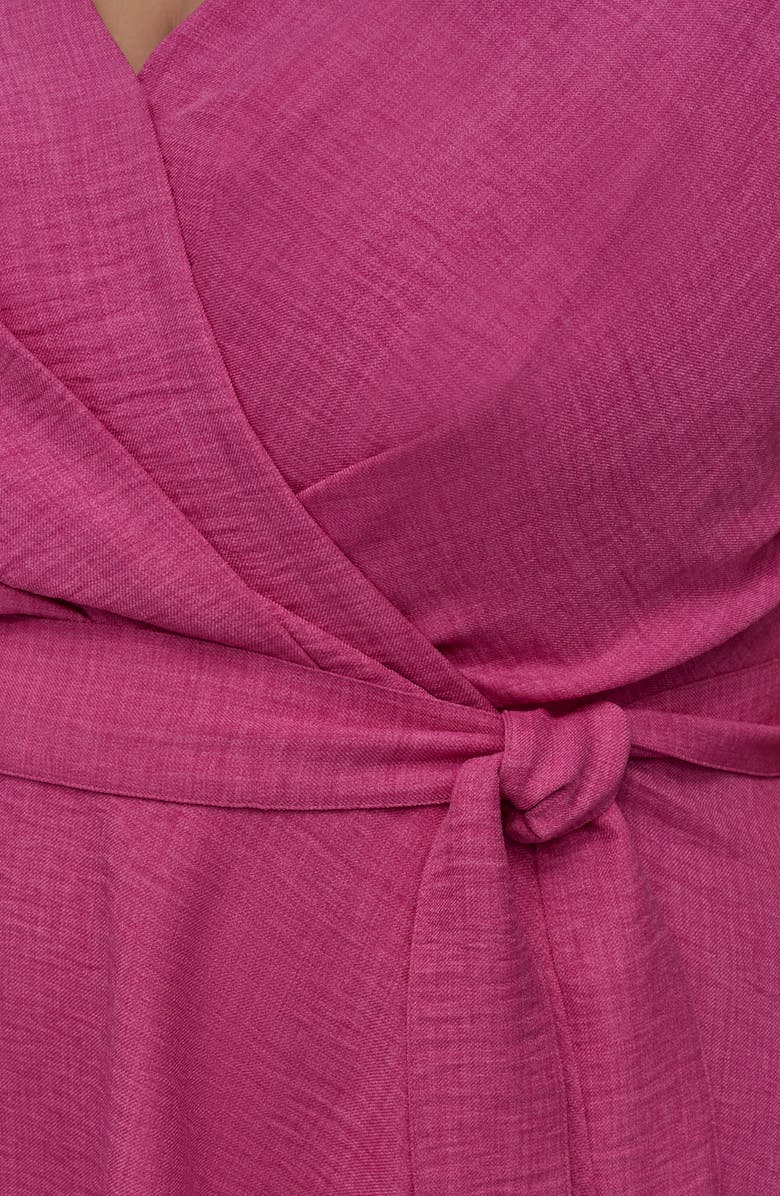 DKNY Flutter Sleeve Faux Wrap Midi Dress, Alternate, color, Vivid Pink